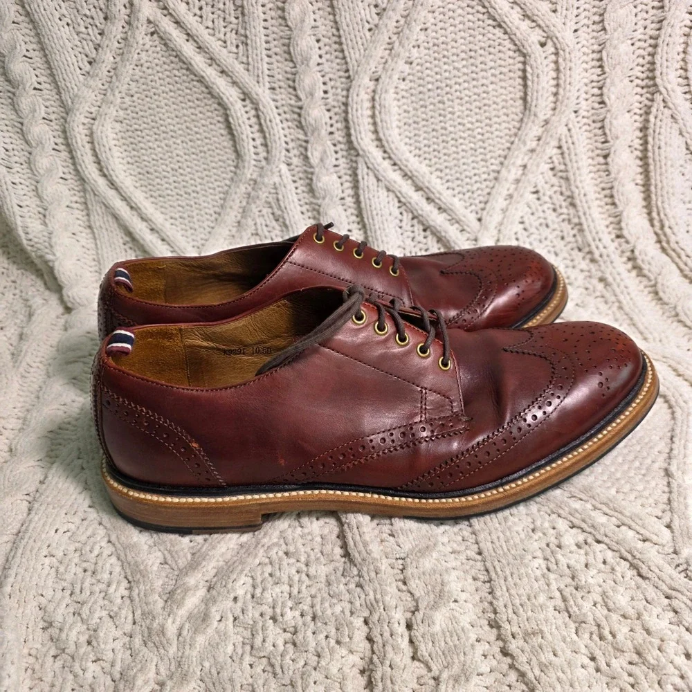 J.Crew Oar Stripe Shortwing Wingtip Derby Shoes Oxblood Ruby Leather Mens 10.5D